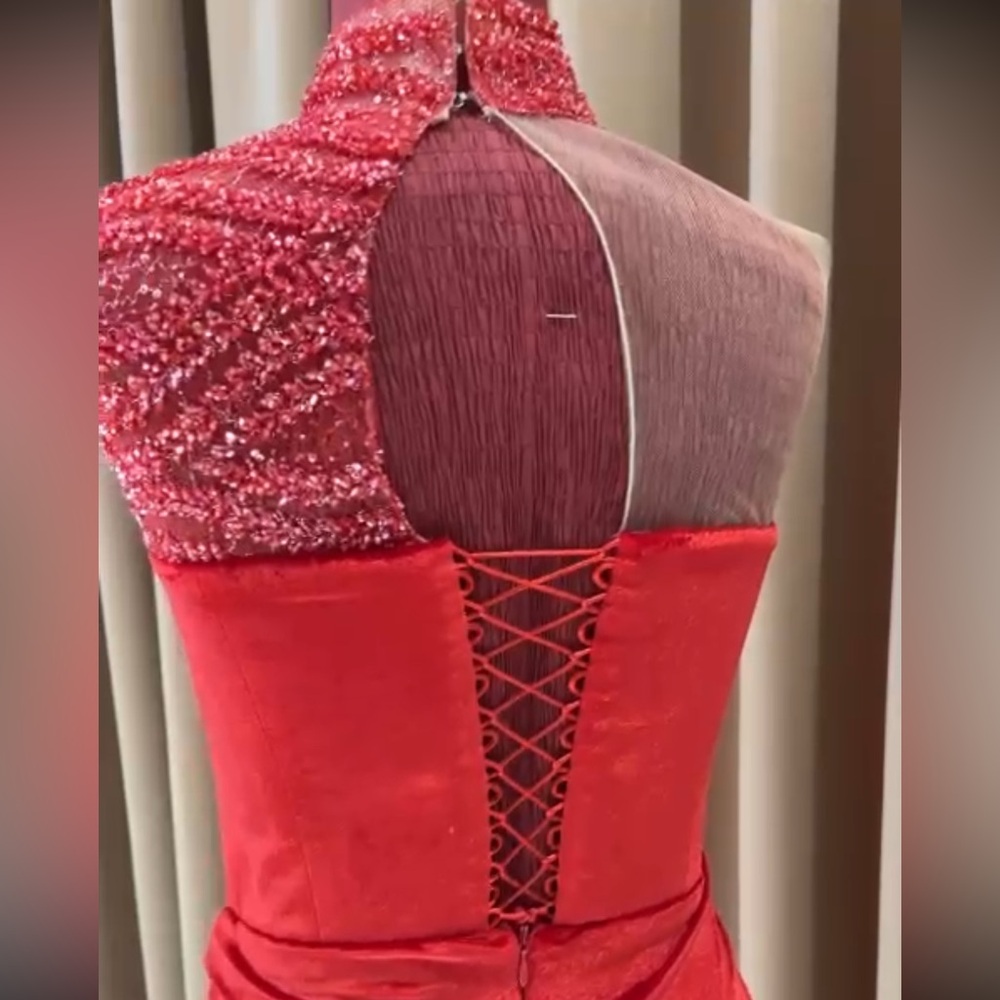 Tabja Red Beaded velvet Corset Dress